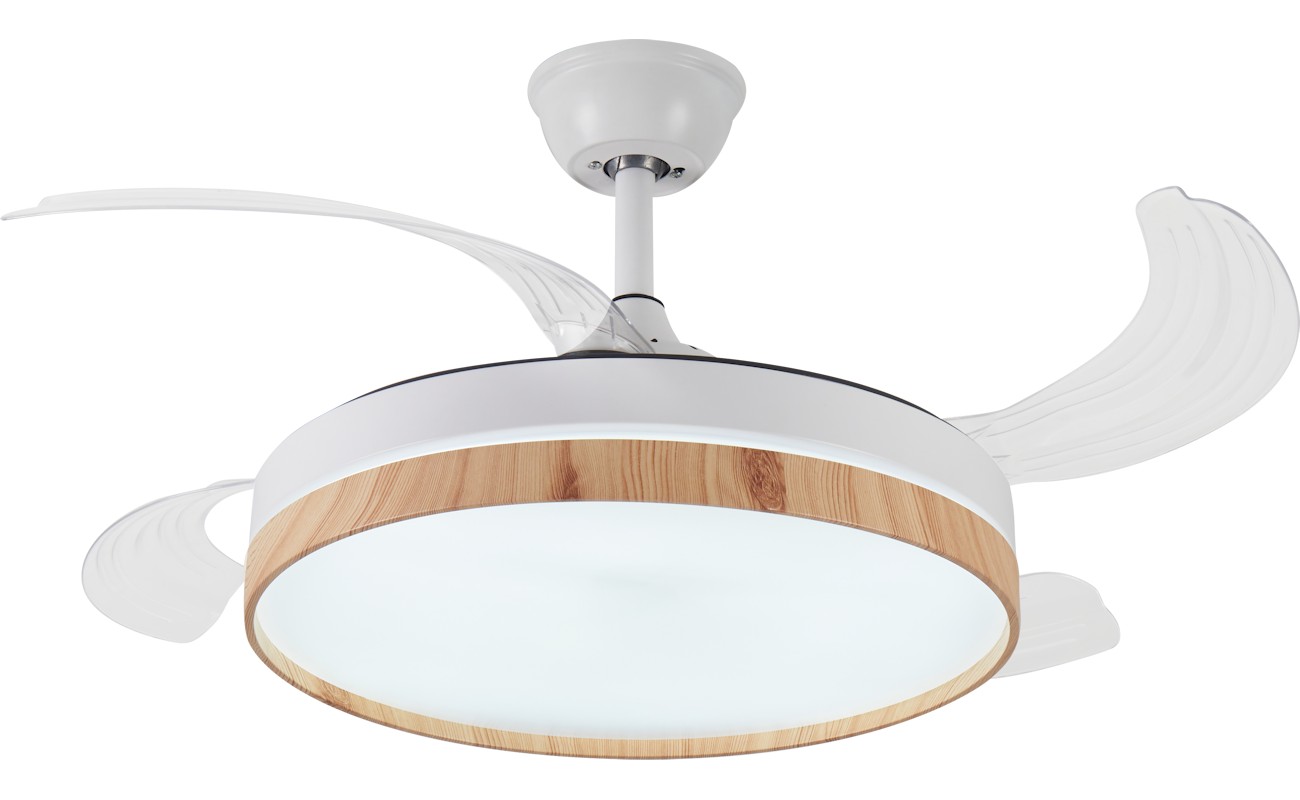 Ventilador de techo CEILY BRISE LWD retractil con luz blanco madera